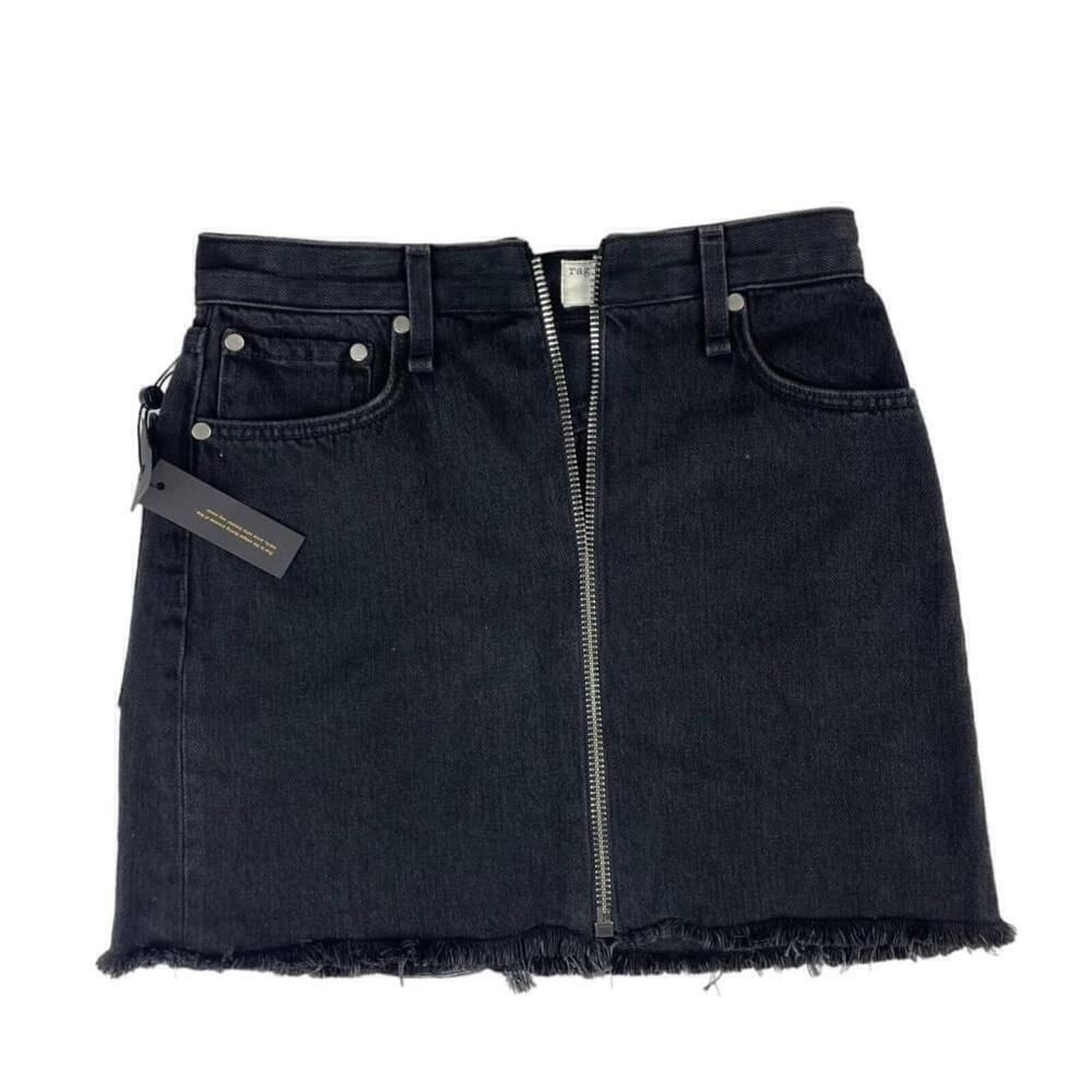 rag & bone Jean Skirt Womens Size 23 Black Cotton Zipper Front - BUTTON MISSING